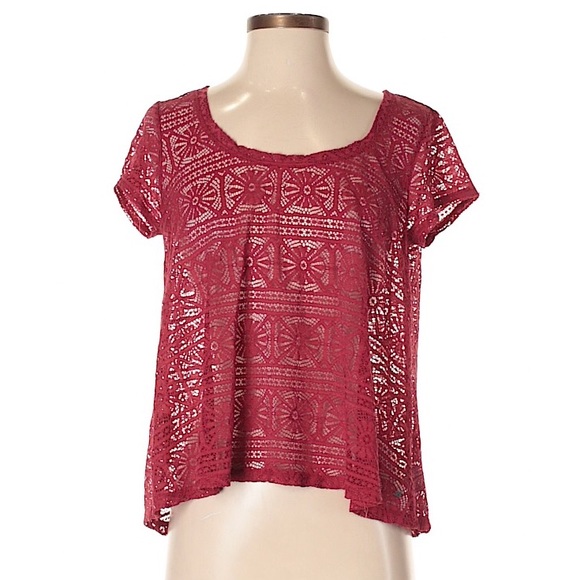 American Eagle Floral Lace Style Crop Top | Red | Size Medium - Picture 3 of 8